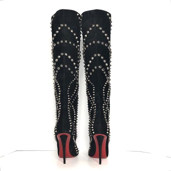 Christian Louboutin Astrilarge Botta Pika 100 Black Suede Thigh High Boots 39 - Picture 4 of 8